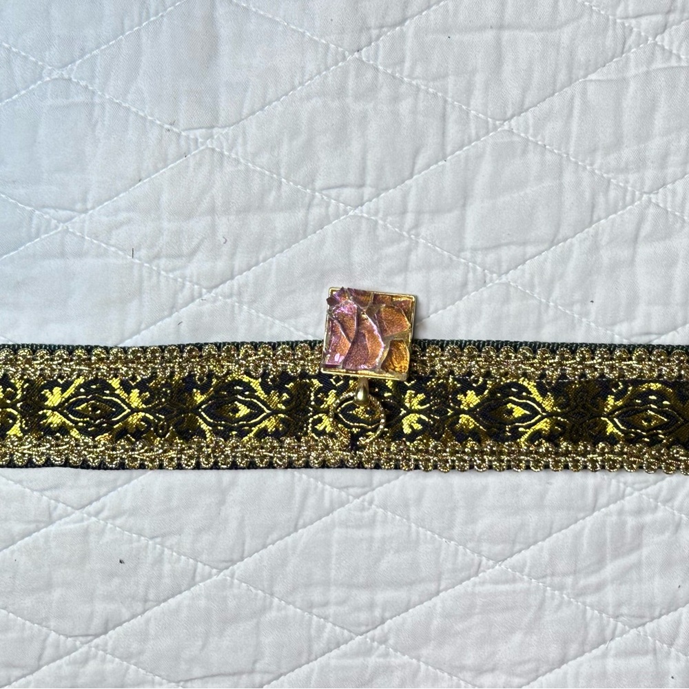 OOAK Handmade Gold Brocade Choker + Mosaic Glass Pendant – Boho Collar Nexklace - Picture 9 of 15
